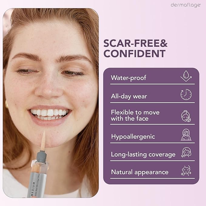 Dermaflage Scar Filler Kit - Medium - Deep Scar Cover and Waterproof Concealer for Acne Scars Wrinkles, and Ice Pick Scars Makeup, 1 mo supply