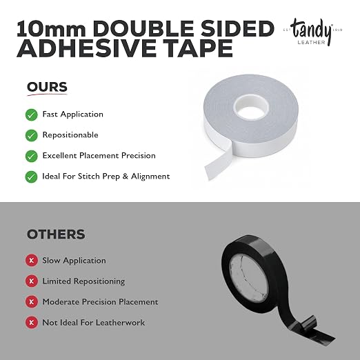 Tandy Leather Tanner's Bond Adhesive Tape - Mess Free Alignment for Stitching and Sewing Projects - Thin Double Sided Tape for Precise Leathercraft Work - 10 mm x 20 m