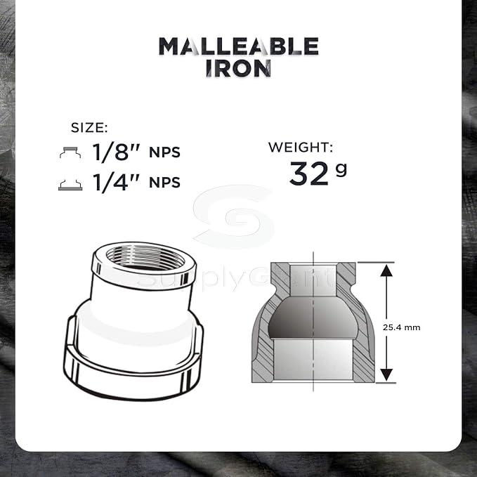 SUPPLYGIANT CNSD0360 1/4 X 1/8" Black Malleable Iron Reducing Coupling