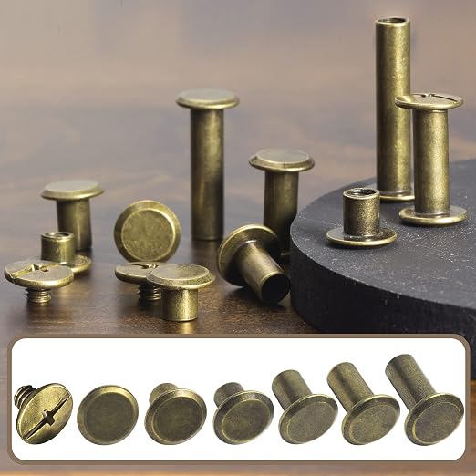 YORANYO 110Sets Chicago Screws Leather Rivets Assorted Screw Rivets Chicago Binding Screws for Decorate and Repair Leather Craft Belt Bag Shoes Purse Bookbinding (Bronze, M5*4,5,6,8,10,12)