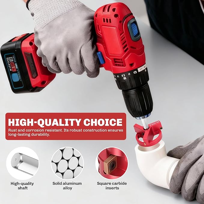 PVC Pipe Reamer, 9Pcs Pipe Reamer for SCH40, Includes 1/2 inch, 3/4 inch, 1 inch, 1-1/4inch, 1-1/2inch, 2inch, 2-1/2inch, 3inch, 4inch Head Aluminum with 2 Blades PVC Fitting Saver