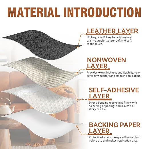Vigorder Leather Repair Tape, 3" x 61" Self Adhesive Leather Repair Patch for Furniture, Sofa, Car Interior, Office Chair (Black)