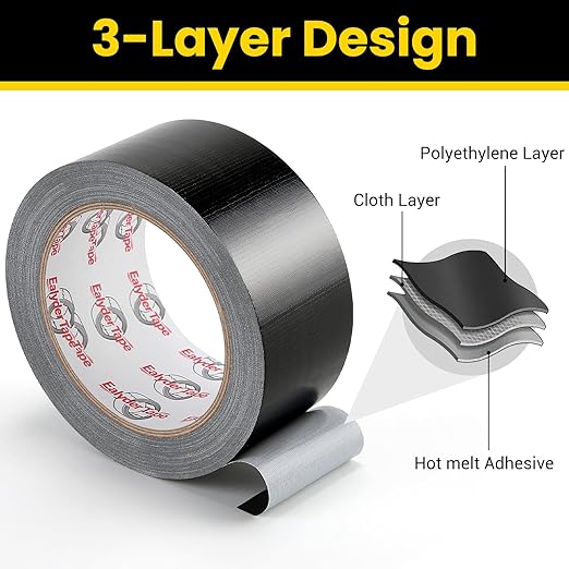 Professional Heavy-Duty Duct Tape 2 Inches x 30 Yards, Waterproof Cloth Gaffer Tape for Indoor/Outdoor Use, Repairs, Bundling, Sealing & DIY, 1 Roll - Black