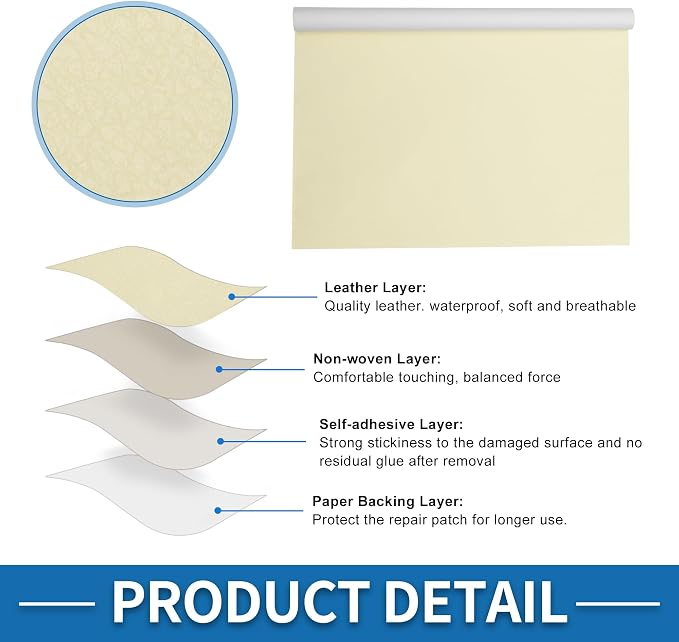 Self Adhesive Leather Repair Patch Strong Stickiness 19.6"x27.5" Leather Repair Tape PVC Faux Leather Beige Yellow 1 Pcs