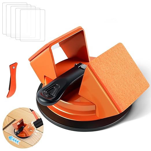 Floor Gap Fixer Tool for Laminate, LVP, Vinyl Plank & Engineered Hardwood Floors – Heavy Duty Aluminum Suction Cup, DIY Floor Gap Repair Kit (Orange, Double-Sided)