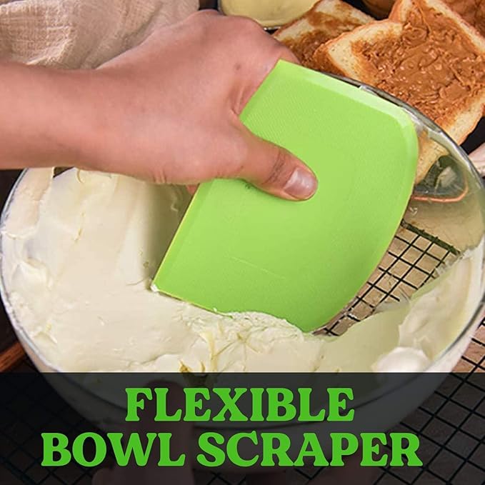 SURDOCA Dough Scraper Bench Scraper - 3P 11.8x7.3" Plastic Flexible Bowl Scraper, Sharp Edge & Angles Cake Scraper. Non-Slip Bakeware Decorating Tools Sculpting & Modeling Tools - Green+Pink+Yellow