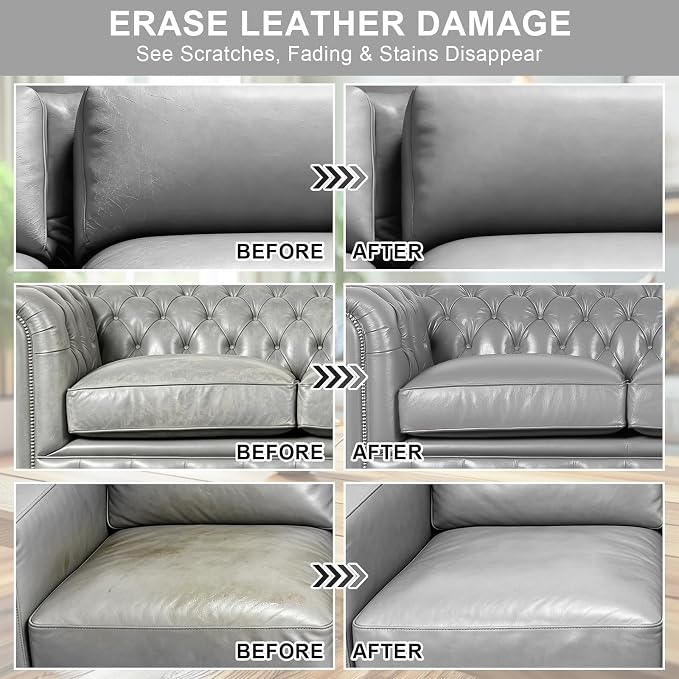 STARTSO WORLD 200Ml Leather Recoloring Balm with 100ML Leather Conditioner, Gray Leather Repair Kit for Furniture, Leather Dye, Leather Scratch Repair, Leather Couch Paint