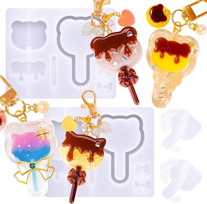 Resin Shaker Molds Lolipop Kitty and Bear Kits Set with Matching Films