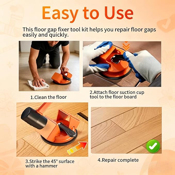Floor Gap Fixer Tool Kit: Upgraded 45° Striking Surface Floor Suction Cup Tool for Gaps, Laminate Flooring Tools Heavy Duty with Mallet, Plank Grabber for Vinyl Wood Lvp Flooring