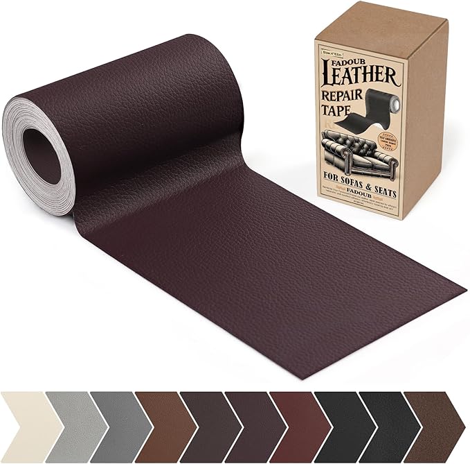 Fadoub Leather Repair Patch, 4 x 63In Self Adhesive Leather Repair Tape for Furniture, Vinyl Repair Tape for Repairing Vinyl, Couch, Sofa, Car Seats, Car Interior (Coffee Brown)
