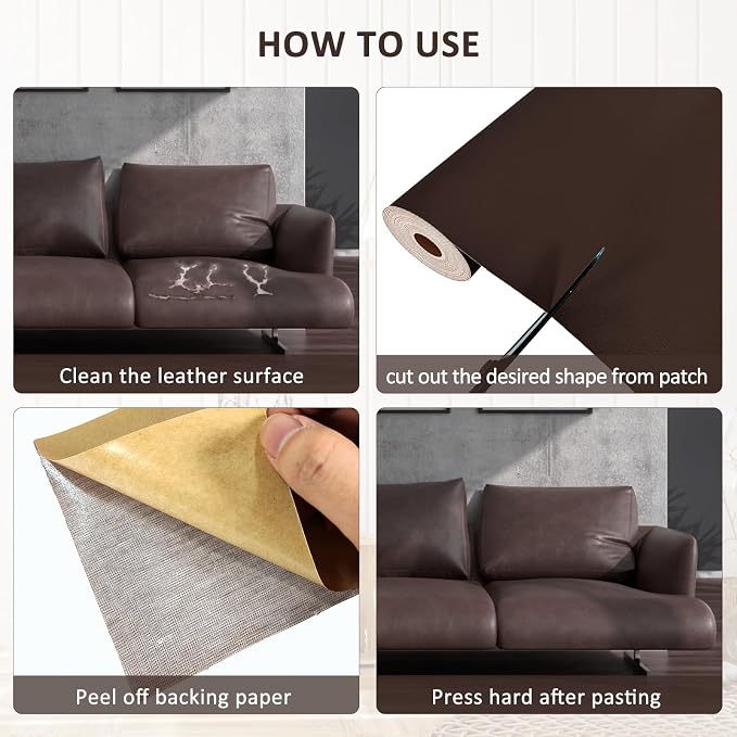 AOOTOOLINK Leather Repair Patch 17X237 Inch Self Adhesive Leather Repair, Large Leather Repair Tape for Couches, Furniture, Car Seats, Cabinets, Sofa, Handbags (Coffee, 17X237 Inch)