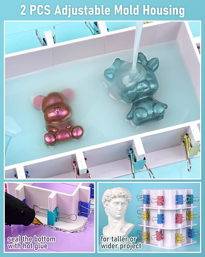 Nicpro 170oz Silicone Mold Making Kit 15A, Translucent Silicones Rubber, Non-Toxic Flexible & Food Safe Mold Kit, Mix Ratio 1:1 Casting Silicone for Resin with Frame Housing