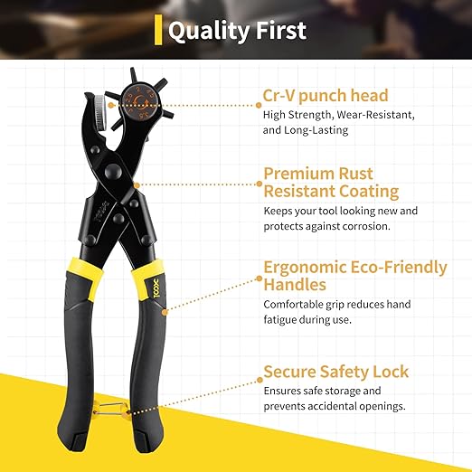 XOOL Upgraded Long Handle Leather Hole Punch Set, Punch Pliers with Effort-Saving Design, Ideal for Belts, Shoes, Saddles & DIY Leather Work