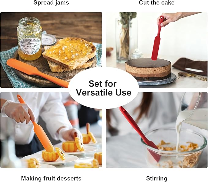 4 Pcs Silicone Jar Spatula Set, Long Handle Heat Resistant Skinny Spatulas for Jars & Bottles, Non-Stick Flexible Scrapers for Baking, Mixing, Jam, Cake Cream & Butter Spreading(4 colors）