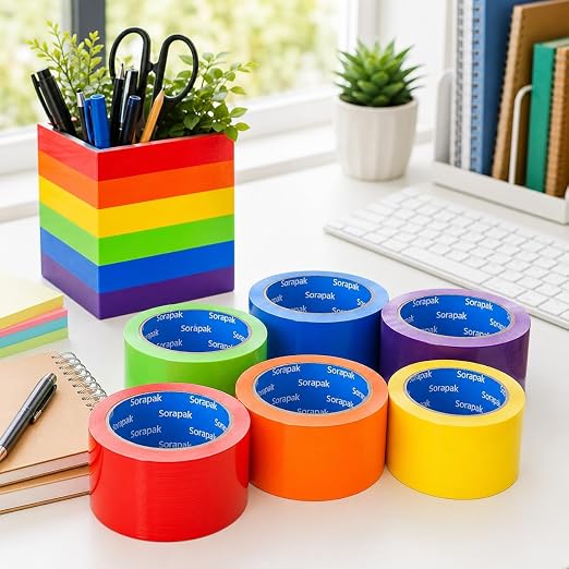 Colored Duct Tape 6 Rolls, 2 in x 20 yd, Rainbow Tape for DIY Crafts | Strong Adhesive, Easy Tear, Waterproof for Packing, Repairs, Color Coding, Home, School & Office