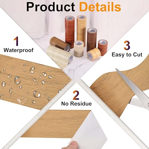 PATIKIL Wood Grain Tape 12" x 32 ft, Self-Adhesive Wood Texture Repair Tape Realistic Wooden Effect Patch for Furniture Cabinets Floor Walls, Yellow Teak
