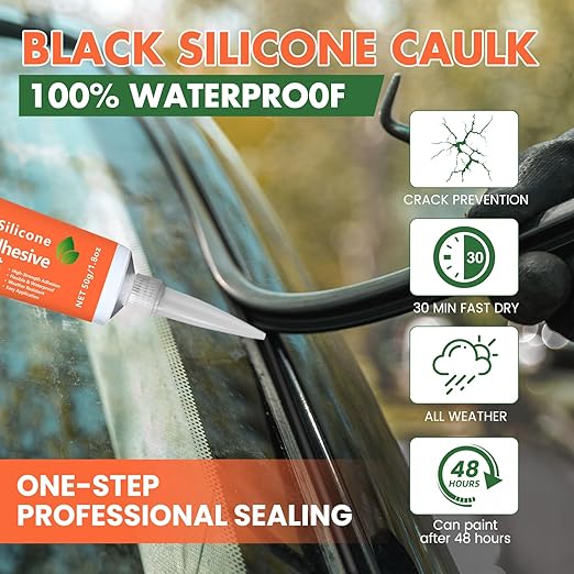 RTV Silicone Sealant Adhesive, 100% Waterproof Silicone Caulk, Strong Adhesion, Shrink & Crack Resistant, All-Purpose Caulk for Car, Kitchen, Bathroom, Window & Door Sealing – 1.8 Oz (White)
