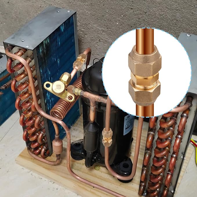 2 Pieces 3/8" Butt Copper Tube Fitting with Flare Nut for Air Conditioning Copper Pipe Extension Connectors Brass Flare Fitting Nuts