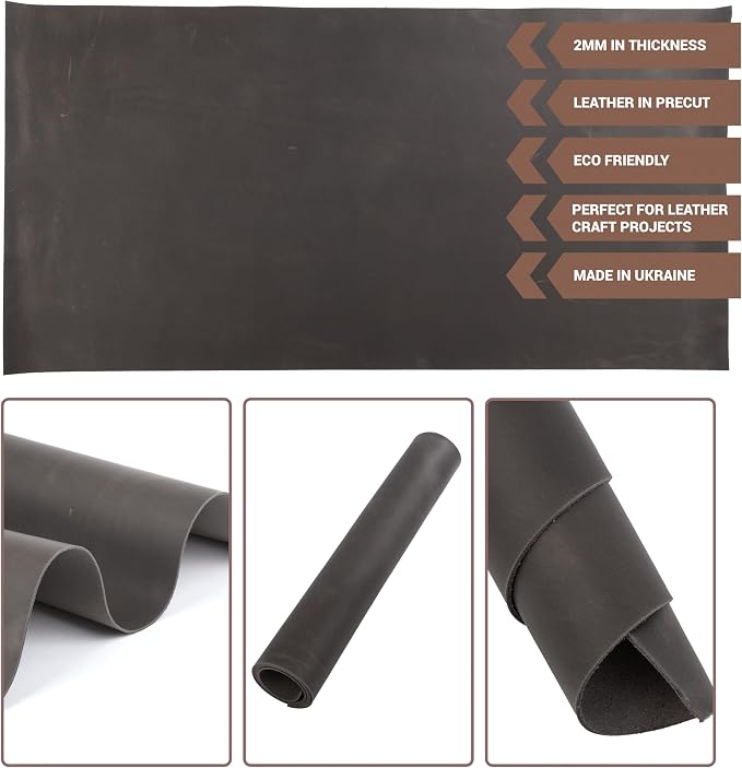 Shkira 12''X24'' Genuine Light Gray Leather Sheets for Crafts - Square - 2.0MM Thick Genuine - Thick Cowhide Pieces Square - Leather Sheet for Arts
