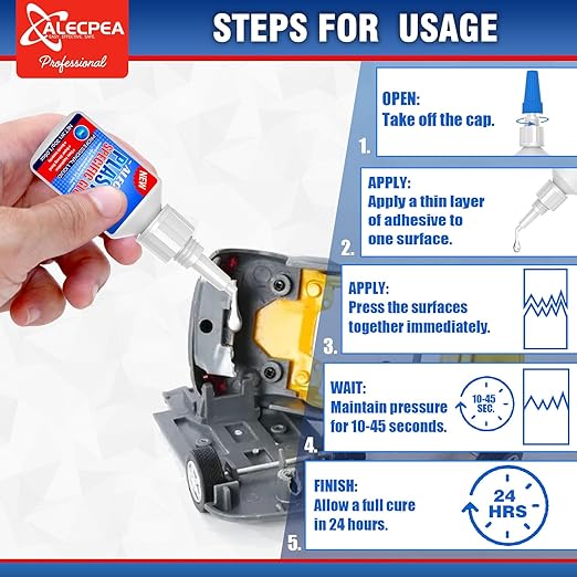 ALECPEA 30g Plastic Glue - High-Strength Acrylic & PVC Welder for Model Kits, Electronics & DIY Crafts - Instant Adhesive for ABS, PC & Hard Plastics - Quick 15s Set with 3 Precision Tips