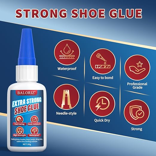 Shoe Glue 30g, Instant Glue Sole Repair Heavy Duty, Quick Dry & Strong Adhesive Repair with Anti-Clog Cap, Shoe Adhesive for Rubber Soles, Boot, Sneaker, Sandals, Leather, Handbags and More