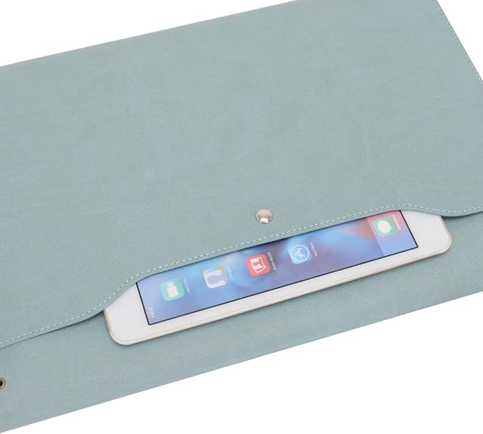 Wonderpool A4 PU Leather Envelope Documents File Portfolio Large Capacity Folders Travel Bag for Paper Letter Stationery Organizer and Tablet Case PC Sleeve (Light Blue)