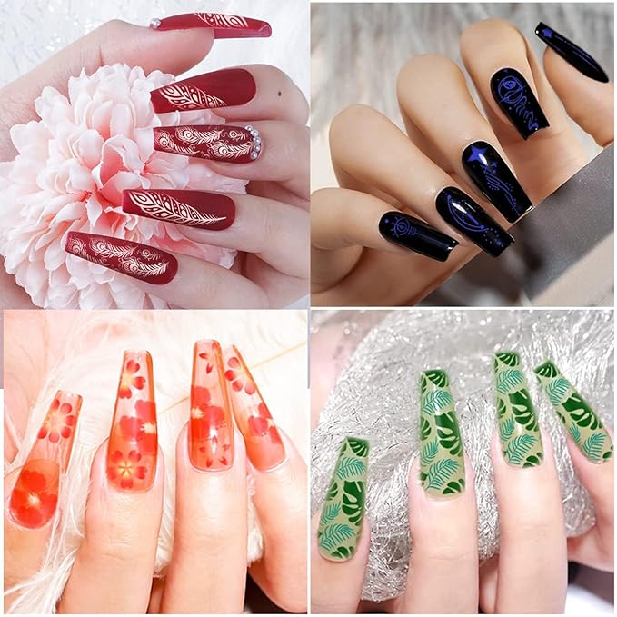 Biutee 15PCS Nail Art Stamping Plate 8 Nail Stamping Gel Polish Nail Stamping Kit Nail Stamper Scraper with Storage Bag, Lace Flower Butterfly Star Design Nail Stamp Template Kit for DIY Nail Art