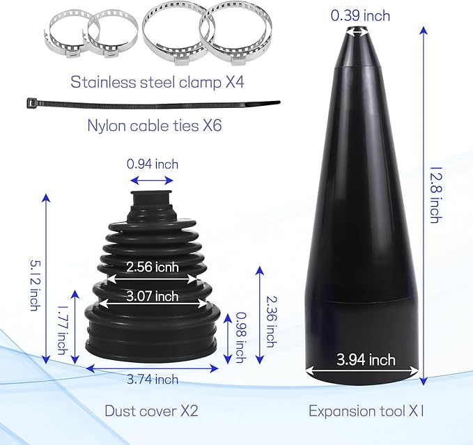 Wuyaoyao 13PCS CV Axle Boot Repair Kit, 2PCS Silicone CV Boot with 4 Stainless Steel Clamps & 6 Cable Ties & Expander Tool, Waterproof Dustproof CVs Joint Boots Kit, Universal Car Accessories (Black)