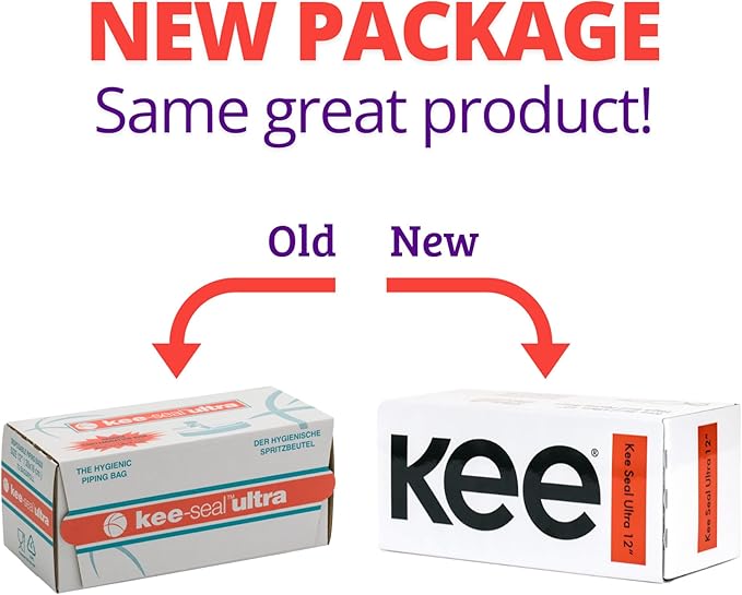 Kee Seel Ultra Disposable Pastry Bags, Piping Bag with Textured Non Slip Outer Surface, Smooth-Flow Interior, Easy Tear Perforation, Convenient Dispenser Box, 12-Inch, Clear - 72 Pack