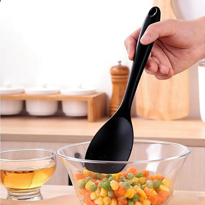 2 Pcs Silicone Spatula,Heat Resistant Rubber Spoonula, Seamless Non-Stick Flexible Scrapers for Baking Mixing Tool (BLACK)
