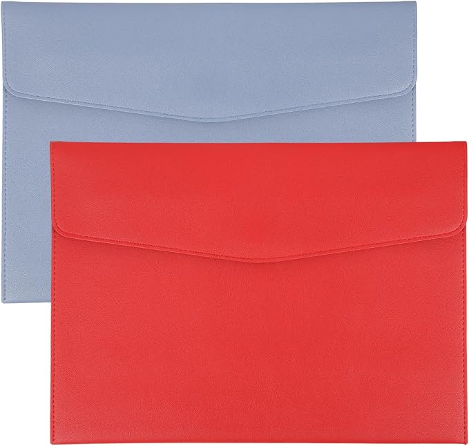 PATIKIL 2Pcs PU Leather A4 File Folder, Document Holder Envelope Waterproof Napa Texture Filing Organizer Portfolio Folder Case with Magnetic Snap Closure for Home Office, Light Blue, Red
