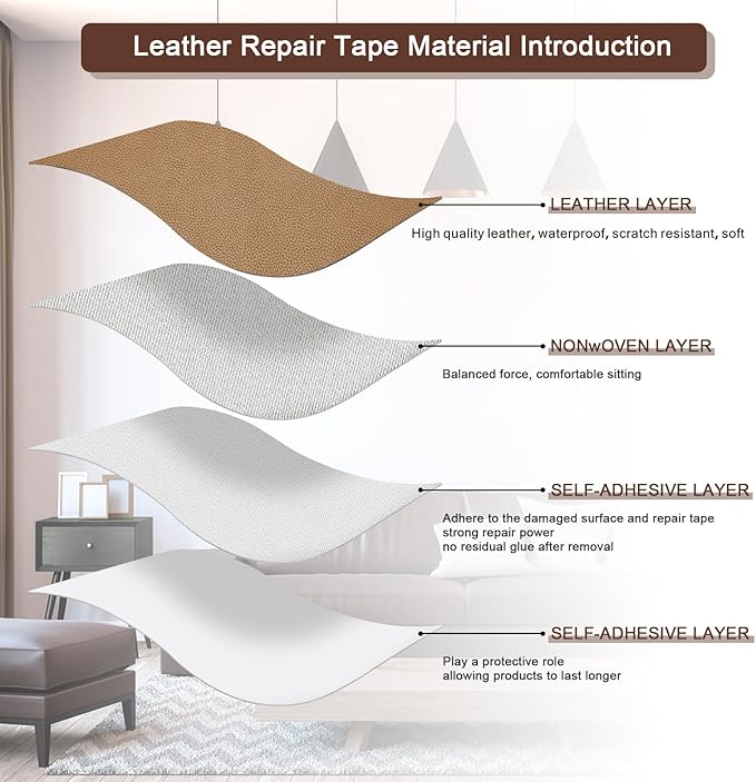 JDLUGH Sofa Leather Repair Patch Tape 15x60 Inch Large Self Adhesive Leather Sofa, Car Seat, Leather Furniture, Vinyl Repair Patch Kit (15x60 Inch, Khaki)