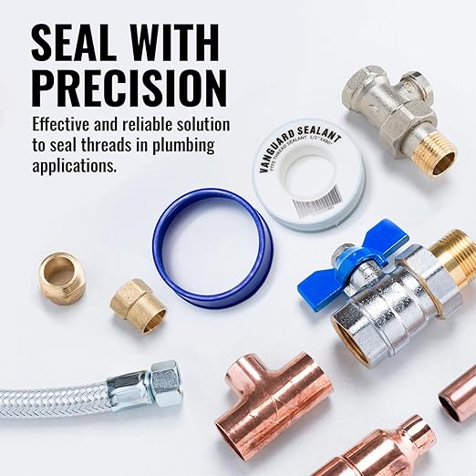 High Density PTFE Plumbers Tape for Shower Head, Faucet, and Water line Connections - Food Safe, White, 1/2" Width, 460" Length - Thread Sealant to Stop Water leaks