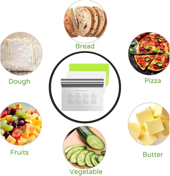 BOORIKA Dough Scraper & Bench Scraper Kitchen – Stainless Steel Sourdough Tools – Dough Cutter for Sourdough Bread, Pizza, and Flat Top Griddles – Chef Approved (Silver)