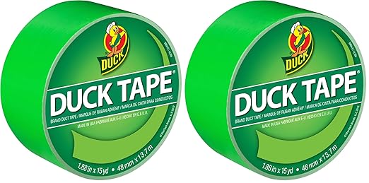 Duck Brand 1265018 Color Duct Tape Neon Lime Green, 1.88 Inches x 15 Yards, Ro, Single Roll (Pack of 2)