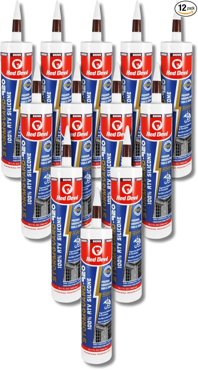 Red Devil 078040 Silicone Ultra 100% RTV Silicone Sealant, 10.1 oz., Brown, 12 Pack