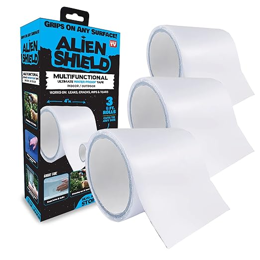 Alien Shield Deluxe Transparent Sealing Tape Waterproof Repair Tape Adhesive Strips Patch Tape to Repair Tears, Cracks, and Leaks, 3 Rolls Total 19.5" L x 4” W As Seen On TV