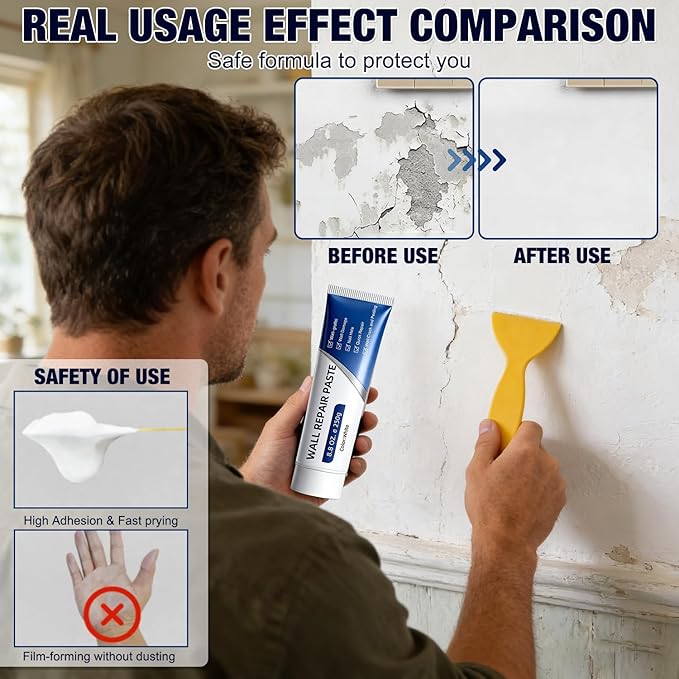 Drywall Repair Kit, 2 Pcs Spackle Wall Repair Kit, New Wall Crack Repair Paste, Wall Repair Paste Tube with Scraper/Sandpaper, Effective Repair of Scratches, Holes, Cracks and Wall Graffiti (2*250g)