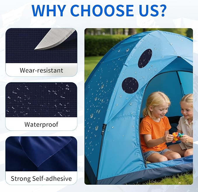 Waterproof Self-Adhesive Nylon Fabric Repair Tape - Tent Repair Kit,48pcs Fabric Patches for Tent, Jacket, Clothes, Puffer Down Jacket,Sleeping Bag, Outdoor Gear Tenacious Repairs Tape, Dark Blue