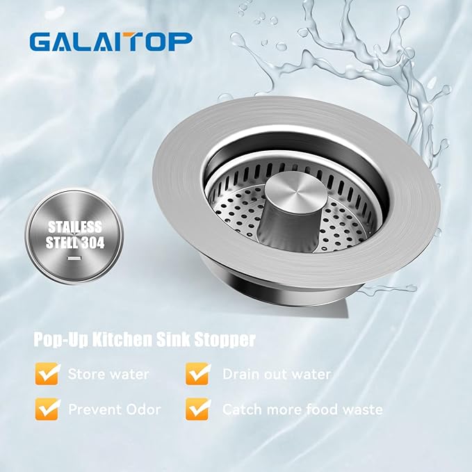 Kitchen Sink Drain Strainer, Pop-up Sink Stoppers, 3 in 1 Sink Drain Strainer, Upgraded Larger Sink Strainer Filter Basket, Cleaning Brush for US Sink Standard 3-1/2 Inch Drain Strainers
