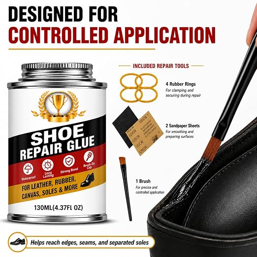 Shoe Glue Sole Repair for Leather and Sneakers, 130 ML | Multi-Surface Shoe Adhesive, Waterproof, Flexible, Fast-drying, Easy Application for Leather, Sneakers, and Soles