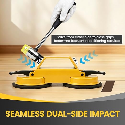 Floor Gap Fixer Tool Kit with Heavy Duty Rubber Mallet, Floor Dual Suction Cup Tool Upgrade 45° Striking Surface for Laminate, Hardwood, and Vinyl Floor (Yellow)