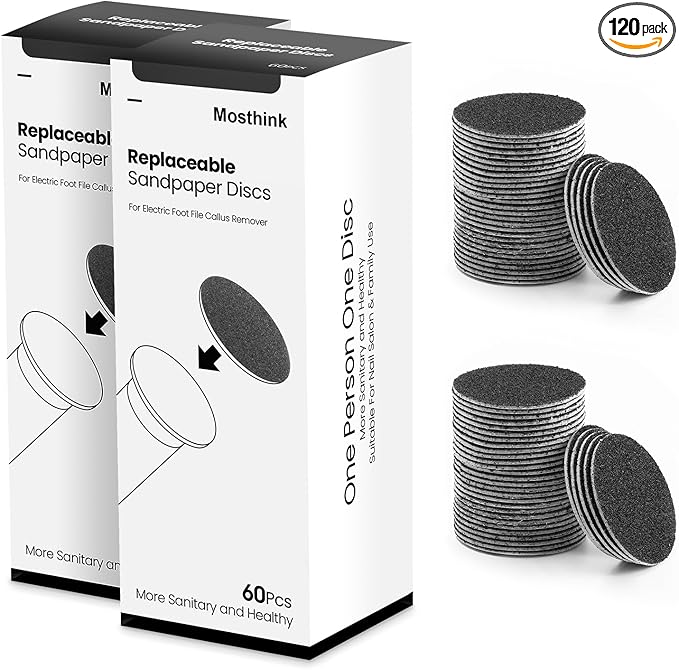 120pcs Replacement Sandpaper Refill Discs for Electric Foot File Callus Remover Tool for Men Women Dead Cracked Hard Skin (60 Grit+60 Grit)