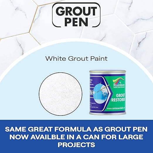 Grout Pen White Grout Paint: Waterproof Tile Paint Grout Refresh Restorer for Floor, Kitchen & Bathroom Shower Tiles - White - Can Size for Larger Projects - 125ml (4.2oz)