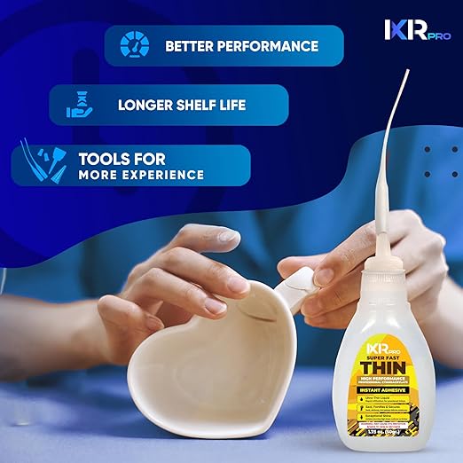 CA Glue Thin Viscosity Kit, 1.75 oz. Cyanoacrylate Glue, Super Glue for Precision Repairs, Wood, Plastic, Model Building, Crafts, and 3D Printing, Fast-Drying Adhesive for Tight Spaces and Cracks
