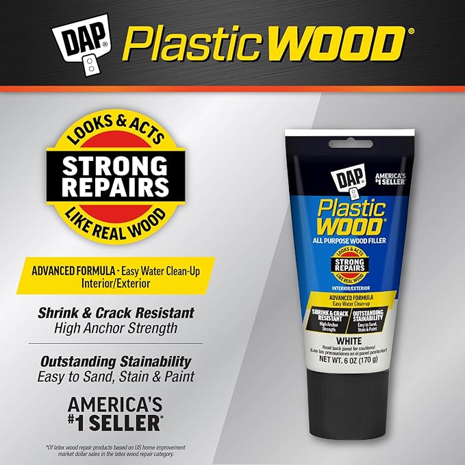 DAP Plastic Wood All Purpose Latex Wood Filler, White, 6 Oz - Packaging may vary