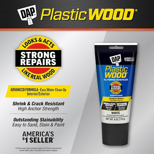DAP Plastic Wood All Purpose Latex Wood Filler,White,6 Oz - Packaging May Vary,(Pack of 2)