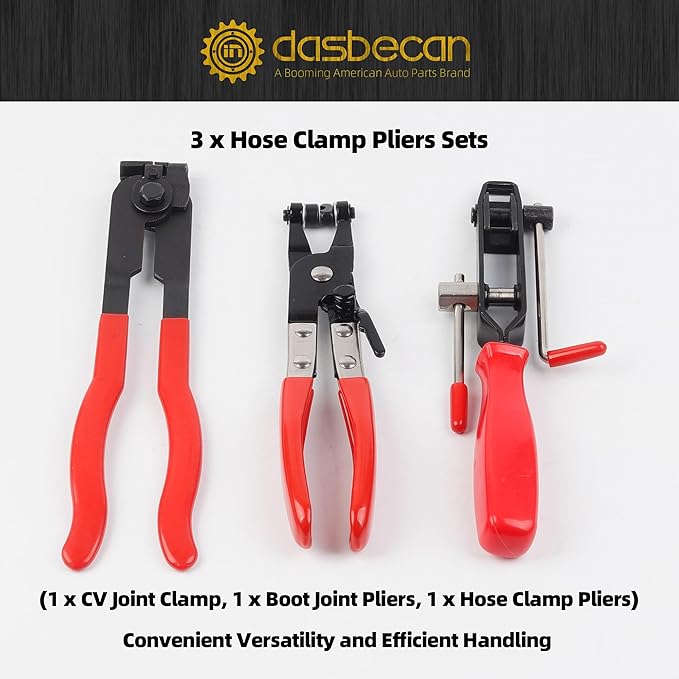 Dasbecan Upgraded CV Joint Boot Tool Expander Rod Spreader Installation Removal Tool Kit with 3Pcs Auto CV Joint Boot Clamp Pliers Tool Set (Red)
