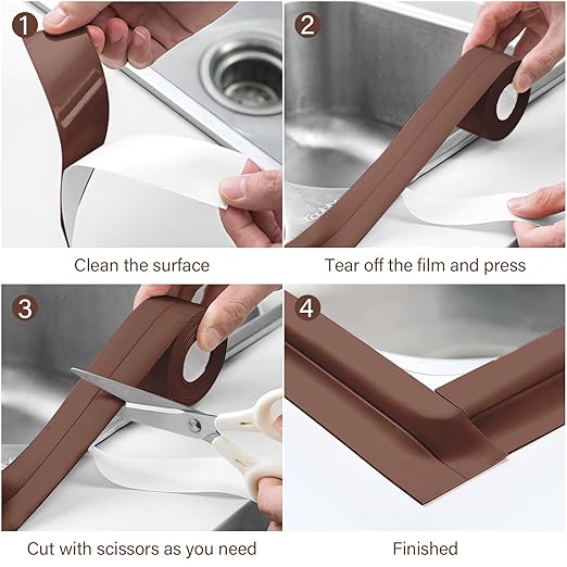 3 Rolls 1.5 Inch Caulk Tape Self Adhesive Toilet Caulking Strip Bathroom Sealing Caulk Strip Peel and Stick Bathtub Caulking Tape, 10.5 Feet Each Roll (Brown)