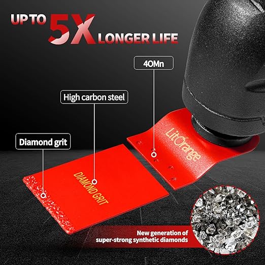 Litorange 4 Pcs Diamond Oscillating Blades, Oscillating Multi Tool Diamond Saw Blades for Grout Removal, Flush Cut, Cleaning Mortar